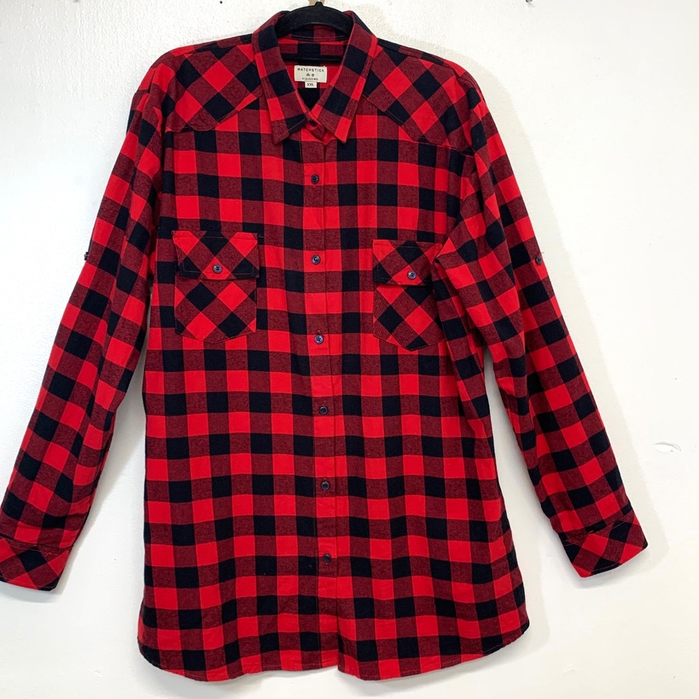 Matchstick Red Buffalo Plaid Flannel Button Down Shirt 100% Cotton Men XXL 2XL